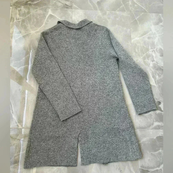 Knitted open front gray cardigan side pockets, buttons details Medium - Picture 7 of 7